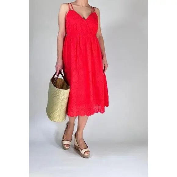 j crew red eyelet dress NEW! J.Crew Red Eyelet Embroidery Sundress Dress Size 8P